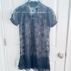 Anna Sui for Target Dress Womens XS Black Sheer Polka Dot Lace Hem Ruffle goth